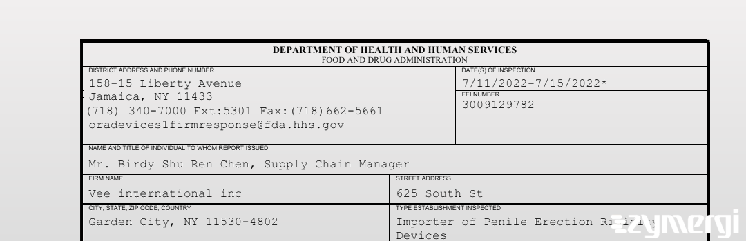 FDANews 483 Vee international inc Jul 15 2022 top