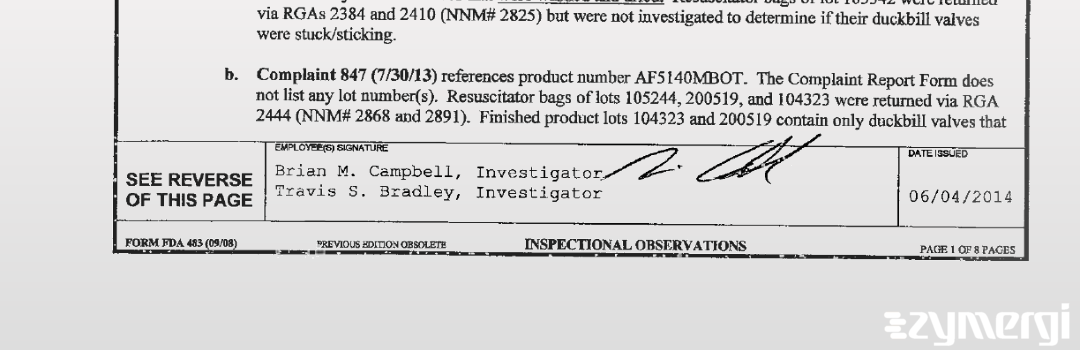 Travis S. Bradley FDA Investigator Brian M. Campbell FDA Investigator