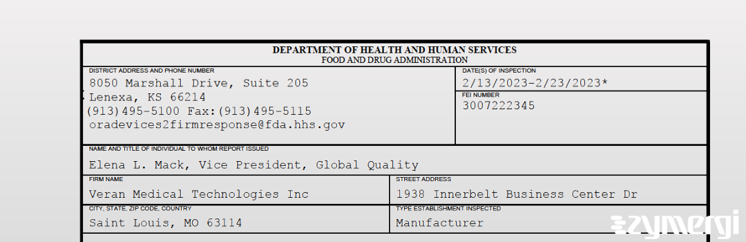 FDANews 483 Veran Medical Technologies Inc Feb 23 2023 top