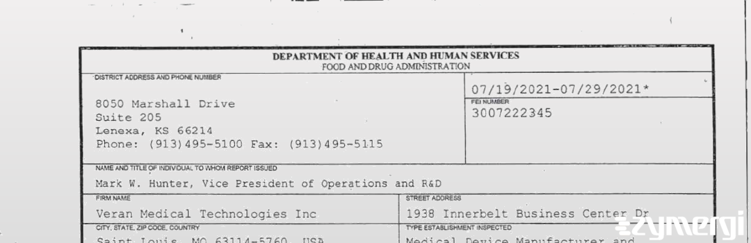 FDANews 483 Veran Medical Technologies Inc Jul 29 2021 top