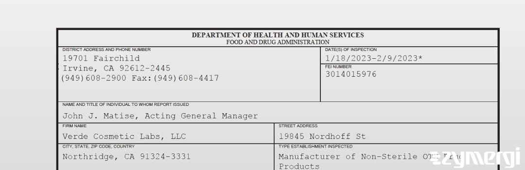 FDANews 483 Verde Cosmetic Labs, LLC Feb 9 2023 top