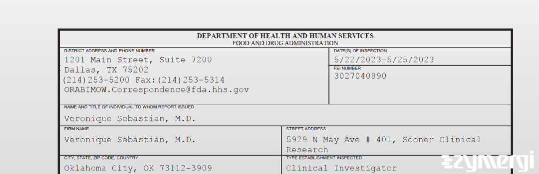 FDANews 483 Veronique Sebastian, M.D. May 25 2023 top