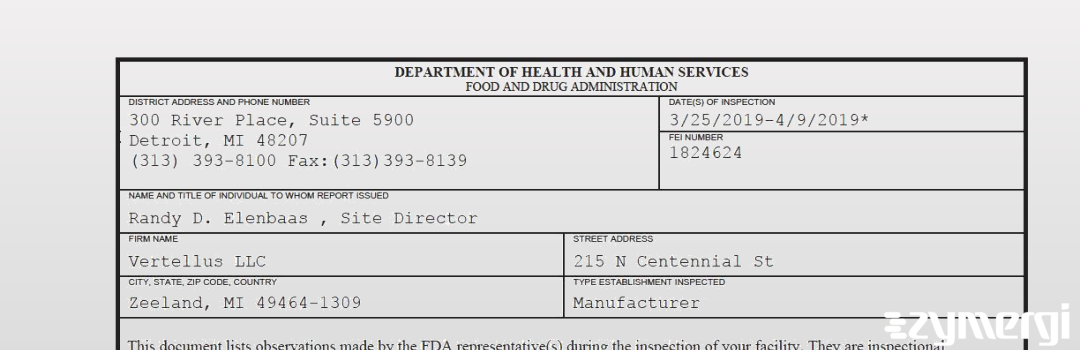 FDANews 483 Vertellus LLC Apr 9 2019 top