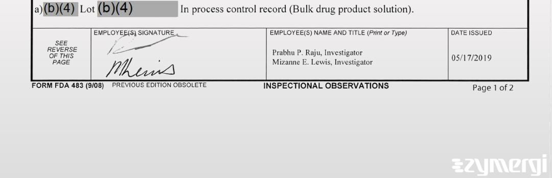 Prabhu P. Raju FDA Investigator Mizanne E. Lewis FDA Investigator 