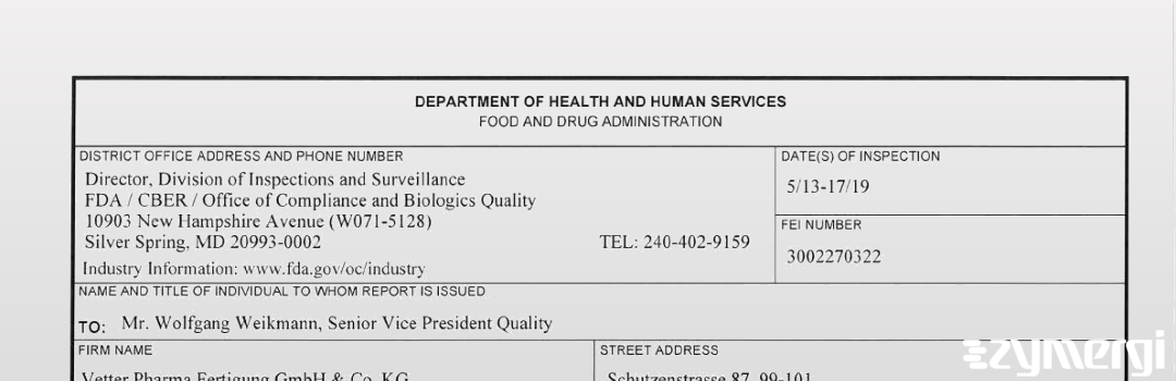 FDANews 483 Vetter Pharma Fertigung GmbH & Co. KG May 17 2019 top