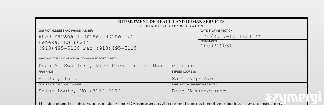 FDANews 483 Vi-jon, Inc Jan 11 2017 top