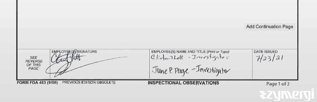 Clinton J. Lott FDA Investigator June P. Page FDA Investigator 