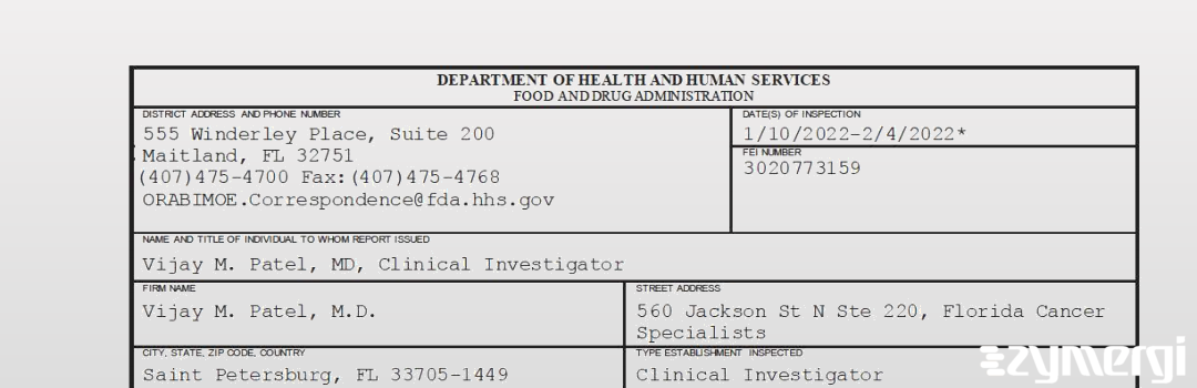 FDANews 483 Vijay M. Patel, M.D. Feb 4 2022 top