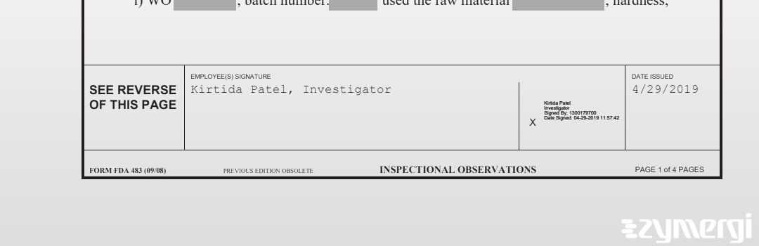 Kirtida Patel FDA Investigator