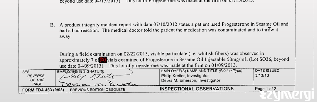 Debra M. Emerson FDA Investigator Philip Kreiter FDA Investigator 