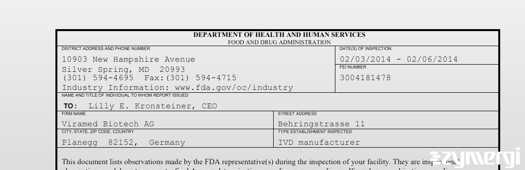 FDANews 483 Viramed Biotech AG Feb 6 2014 top