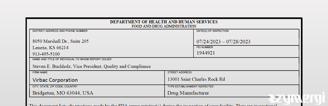 FDANews 483 Virbac Corporation Jul 28 2023 top