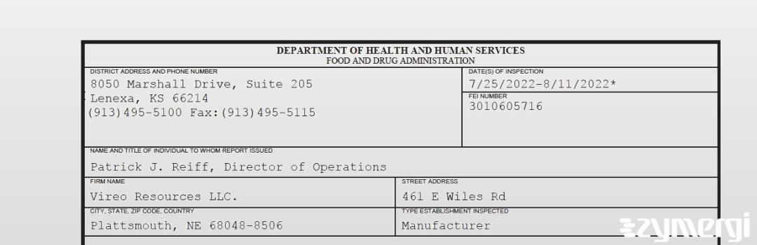 FDANews 483 Vireo Resources, LLC Aug 11 2022 top