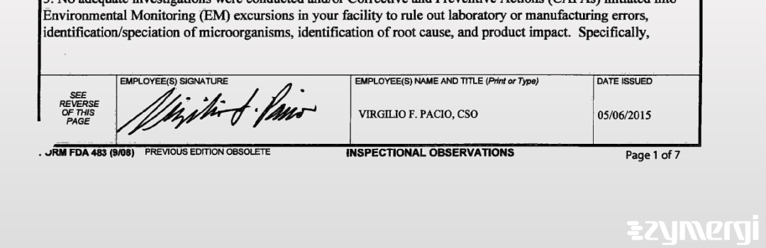 Virgilio F. Pacio FDA Investigator
