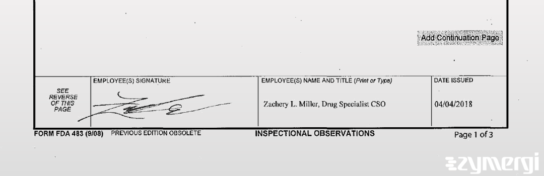 Zachery L. Miller FDA Investigator 