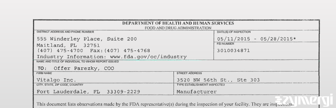 FDANews 483 Vitalgo Inc. May 28 2015 top