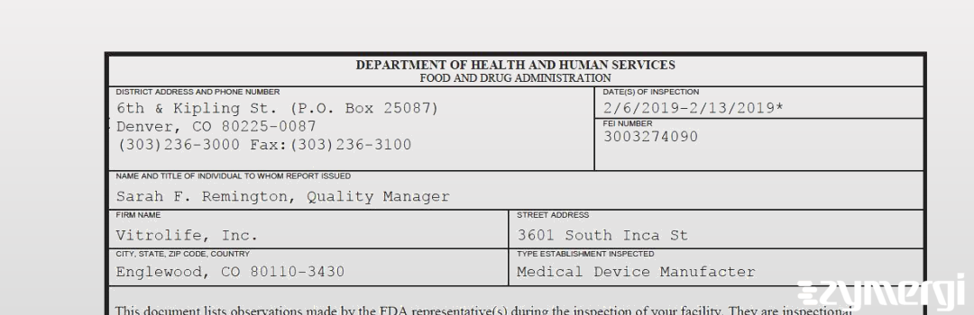 FDANews 483 Vitrolife, Inc. Feb 13 2019 top