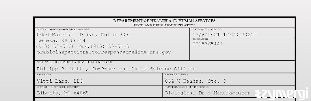 FDANews 483 Vitti Labs, LLC Dec 20 2021 top