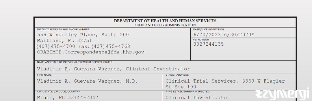 FDANews 483 Vladimir A. Guevara Vazquez, M.D. Jun 30 2023 top