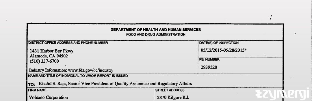 FDANews 483 Volcano Corporation May 28 2015 top