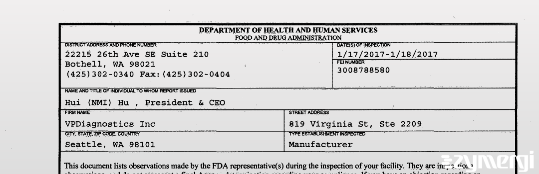 FDANews 483 VPDiagnostics Inc Jan 18 2017 top