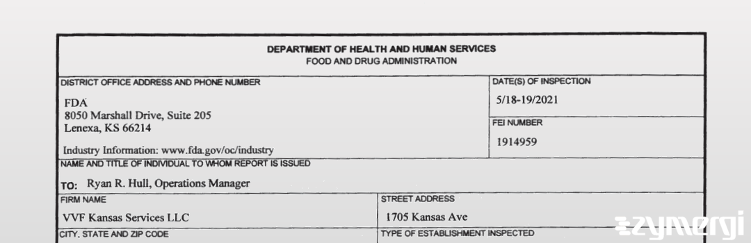 FDANews 483 VVF Kansas Services LLC May 19 2021 top