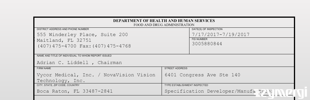 FDANews 483 Vycor Medical, Inc. / NovaVision Vision Technology, Inc. Jul 19 2017 top