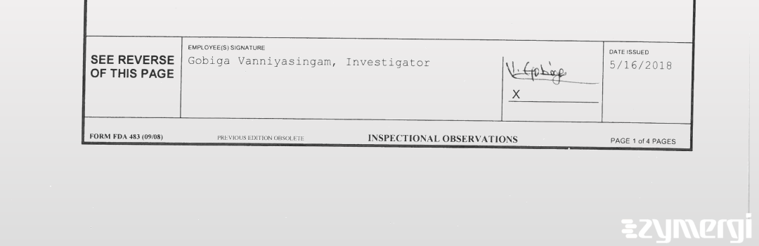 Gobiga Vanniyasingam FDA Investigator 