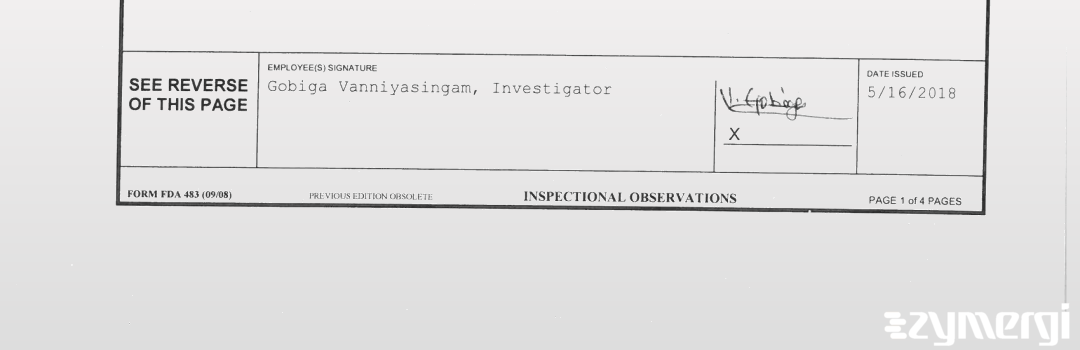 Gobiga Vanniyasingam FDA Investigator