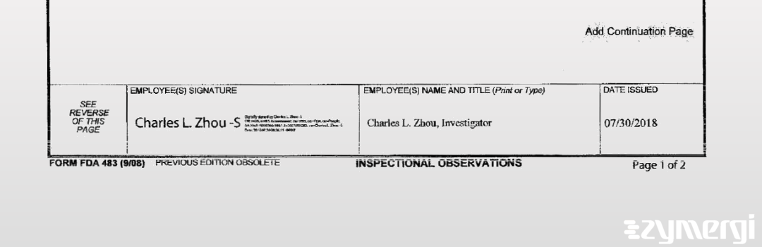 Charles L. Zhou FDA Investigator