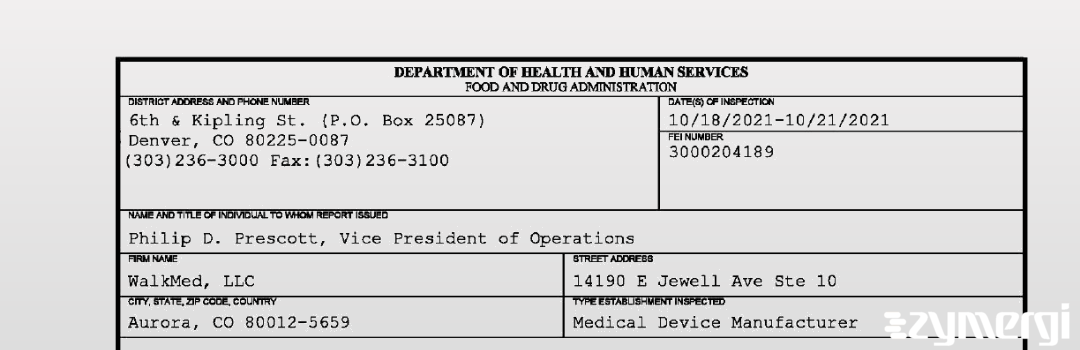 FDANews 483 WalkMed, LLC Oct 21 2021 top