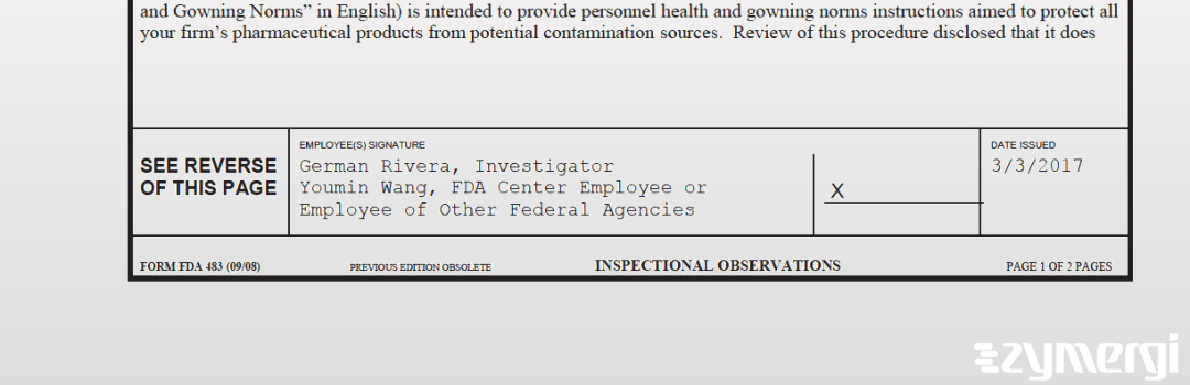 Youmin Wang FDA Investigator German Rivera FDA Investigator 