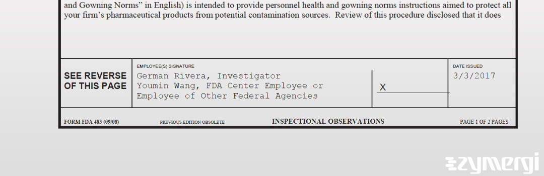 Youmin Wang FDA Investigator German Rivera FDA Investigator