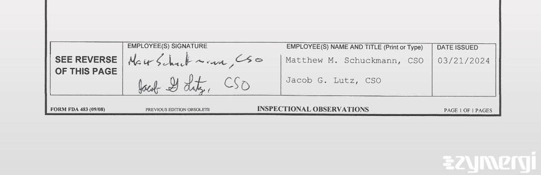 Matthew M. Schuckmann FDA Investigator Jacob G. Lutz FDA Investigator