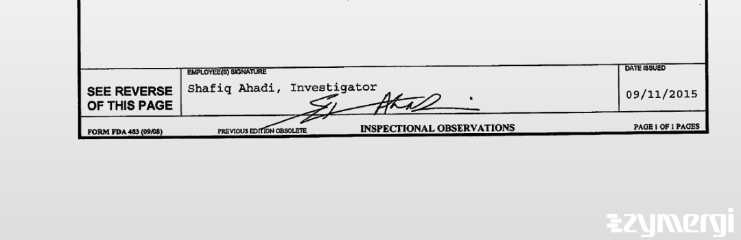 Shafiq Ahadi FDA Investigator