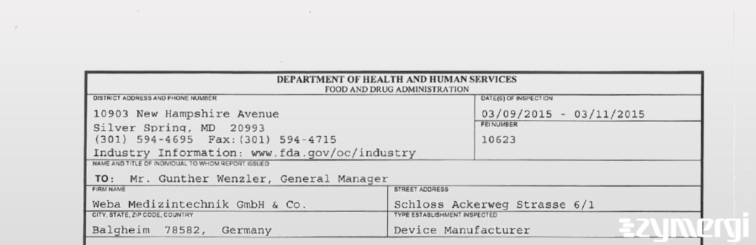FDANews 483 Weba Medizintechnik GmbH & Co. Mar 11 2015 top