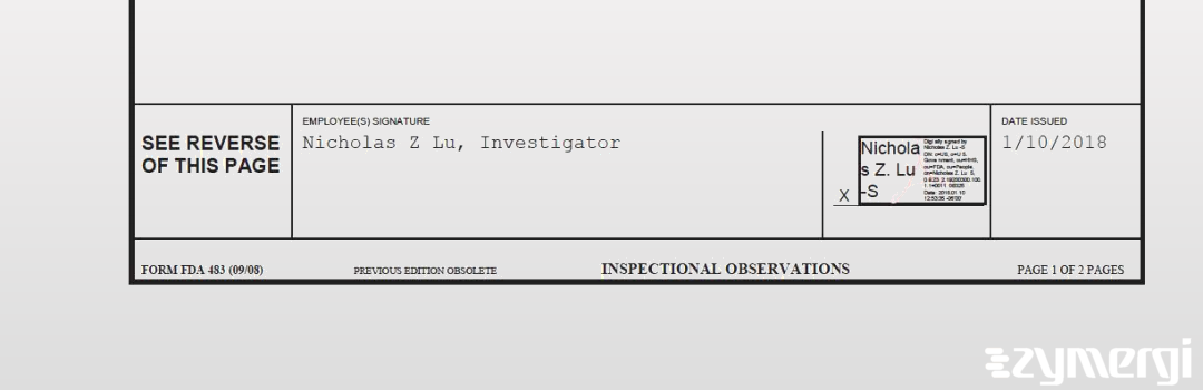 Nicholas Z. Lu FDA Investigator