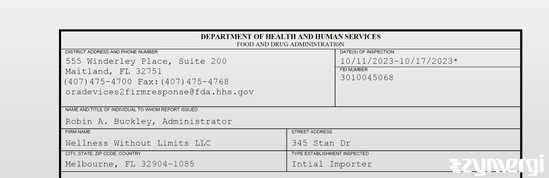 FDANews 483 Wellness Without Limits LLC Oct 17 2023 top