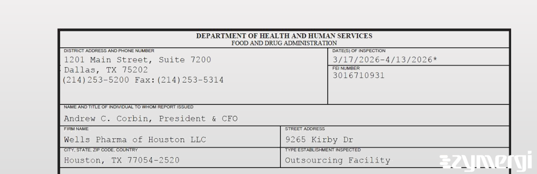 FDANews 483 Wells Pharma of Houston LLC Apr 13 2026 top
