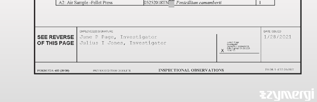 June P. Page FDA Investigator Julius I. Jones FDA Investigator 