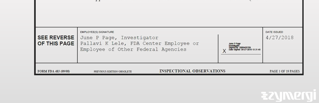 June P. Page FDA Investigator Pallavi K. Lele FDA Investigator 