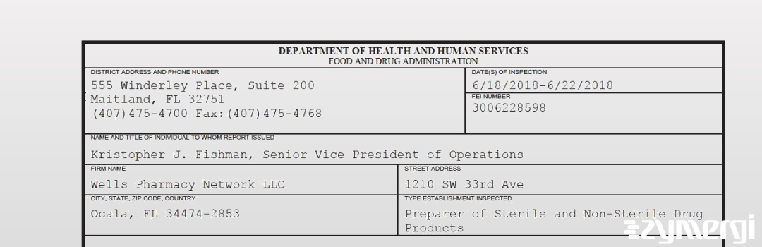 FDANews 483 Wells Pharmacy Network LLC Jun 22 2018 top