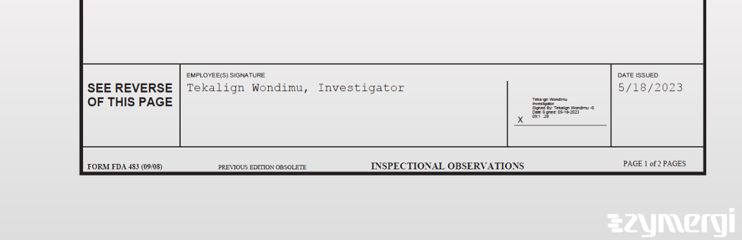 Tekalign Wondimu FDA Investigator 