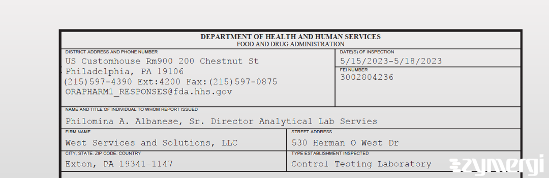 FDANews 483 West Services and Solutions, LLC May 18 2023 top