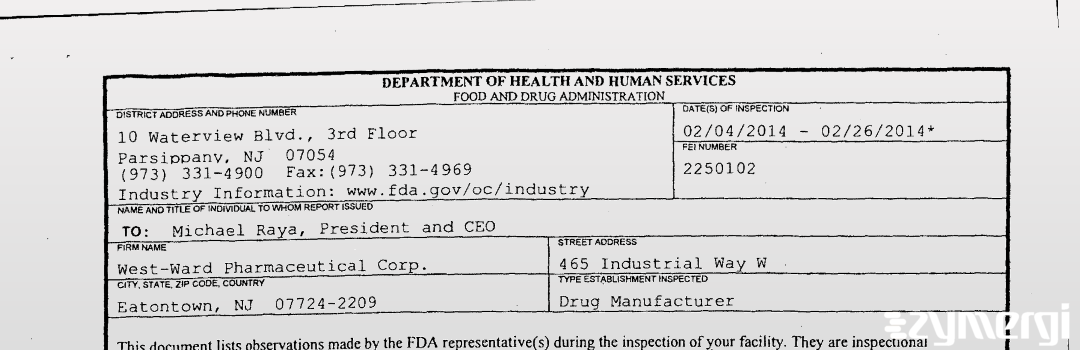FDAzilla 483 West-Ward Pharmaceutical Corp. Feb 26 2014 top