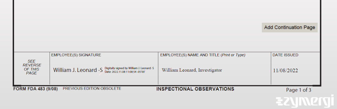 William J. Leonard FDA Investigator Terry Bridgewater FDA Investigator 