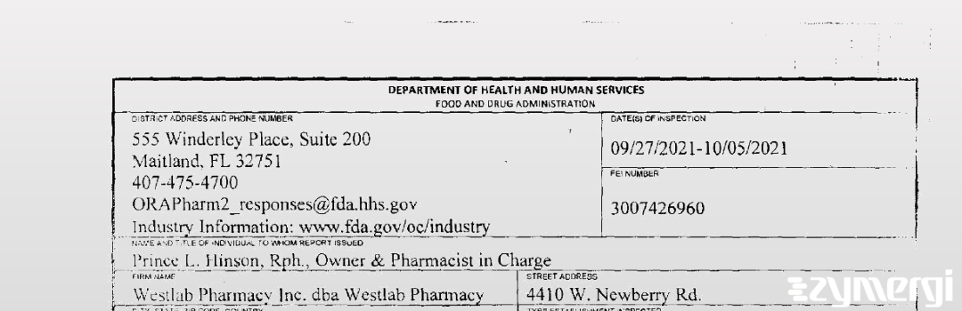 FDANews 483 Westlab Pharmacy, Inc. dba Westlab Pharmacy Oct 5 2021 top