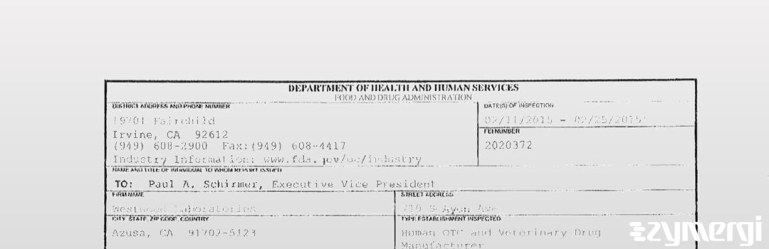 FDANews 483 Westwood Laboratories, Inc. Feb 25 2015 top