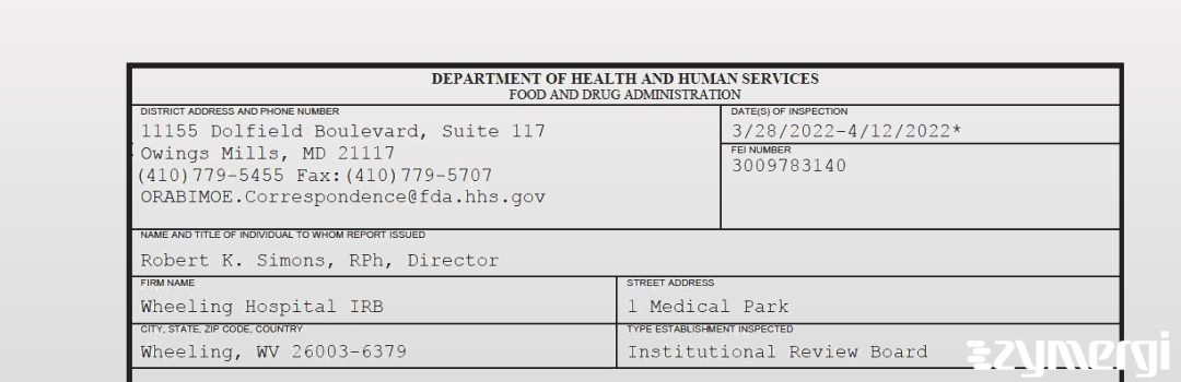 FDANews 483 Wheeling Hospital IRB Apr 12 2022 top