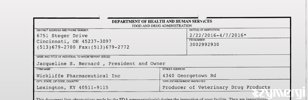 FDANews 483 Wickliffe Pharmaceutical Inc Apr 7 2016 top